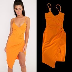 PrettyLittleThing Lauriell wrap front dress - orange - worn once
